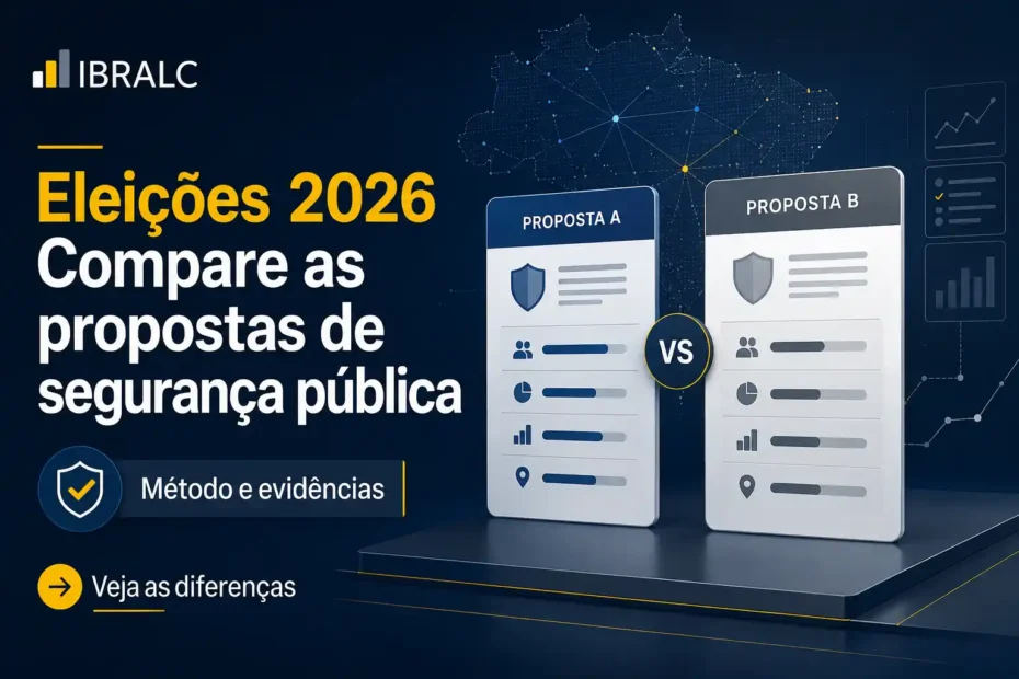 Comparador das propostas de segurança pública nas Eleições 2026, com análise por método e evidências.