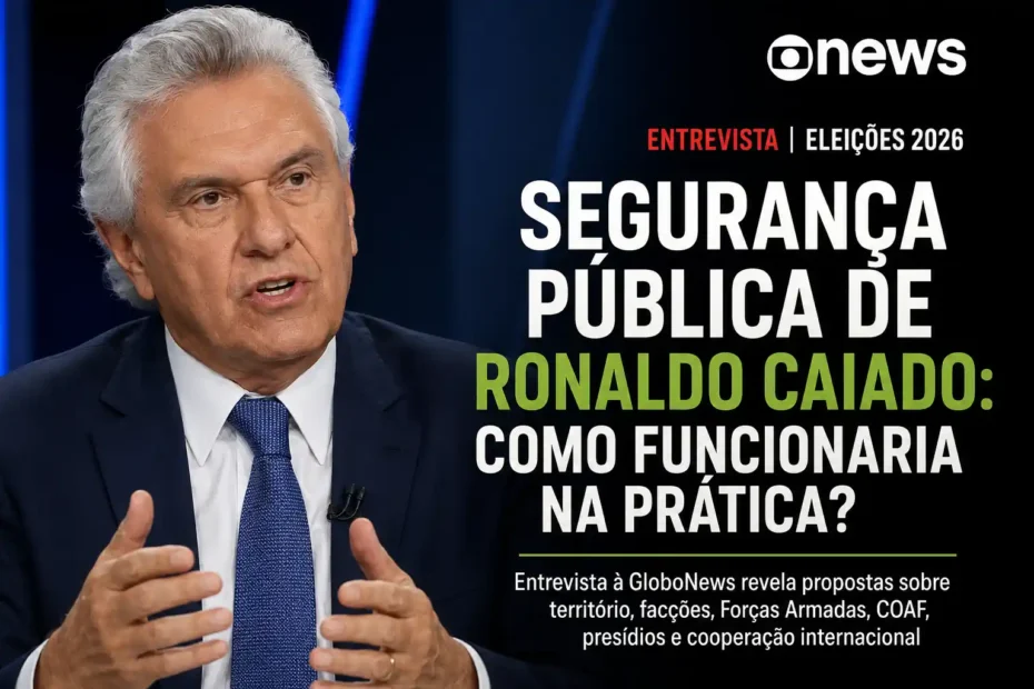 Ronaldo Caiado em entrevista à GloboNews sobre segurança pública, crime organizado, território, Forças Armadas, COAF e presídios.