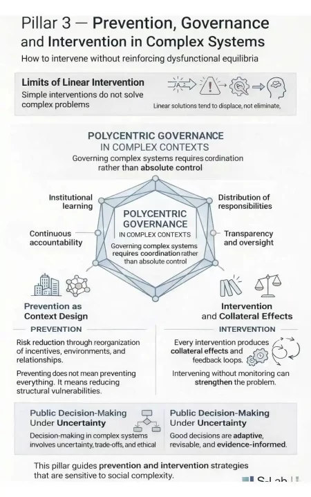 Polycentric governance and prevention strategies in complex systems explaining limits of linear interventions and decision making under uncertainty