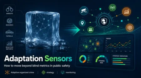 Featured image on adaptation sensors and adaptive crime strategy in public safety, showing the shift from blind metrics to smarter monitoring of adaptive organized crime.