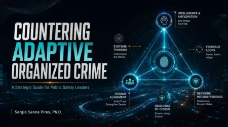 Featured image for Countering Adaptive Organized Crime, showing a systems-based public safety strategy with intelligence, anticipation, feedback loops, network interdependence, and resilience.