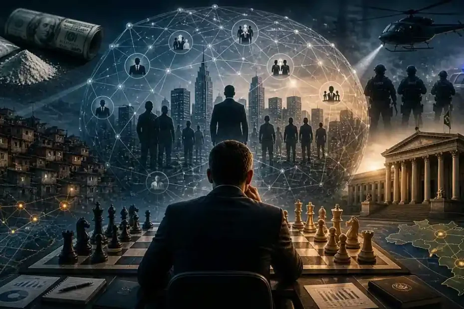 Public safety as an adaptive system showing strategy, criminal networks, urban environment, law enforcement, and decision-making analysis