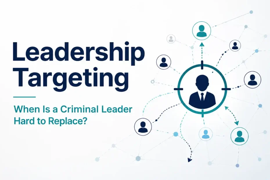 Leadership Targeting showing a criminal leader within a network and possible replacement pathways after removal.