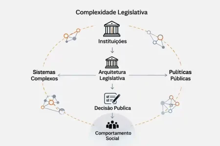 diagrama minimalista mostrando relações entre arquitetura legislativa, decisão pública e sistemas complexos no S-Lab