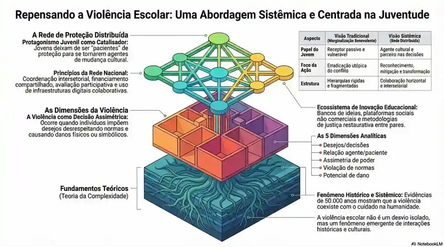 Violência escolar analisada como sistema social complexo com rede de proteção distribuída e protagonismo juvenil