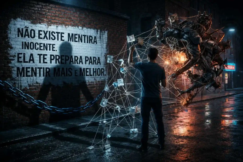 Não existe mentira inocente quando a dissimulação começa a organizar a relação. Toda mentira bem-sucedida treina uma forma de lidar com a verdade.