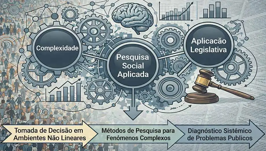 Arquitetura Legislativa sob Complexidade integrando pesquisa social aplicada, complexidade institucional e aplicação legislativa na decisão pública brasileira.