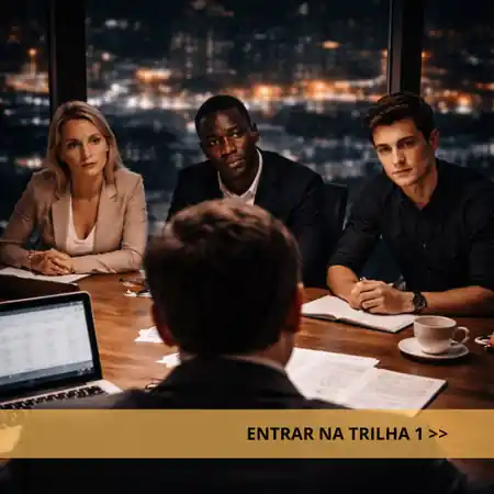 Grupo em ambiente corporativo analisando comportamento e tomada de decisão em contexto institucional.