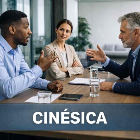 Interação institucional em que gestos, posturas e movimentos corporais organizam a interpretação da fala e influenciam a decisão antes da deliberação formal.