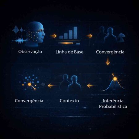 Fluxo da inferência comportamental com etapas de observação, linha de base, convergência, contexto e análise probabilística