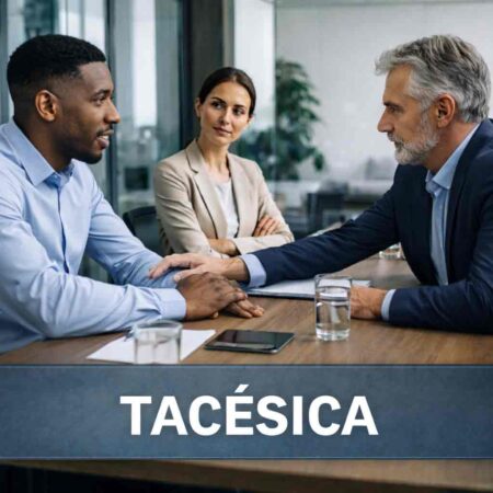 Interação institucional em que o toque entre participantes sinaliza proximidade, poder e regulação relacional, influenciando a decisão antes da deliberação formal.
