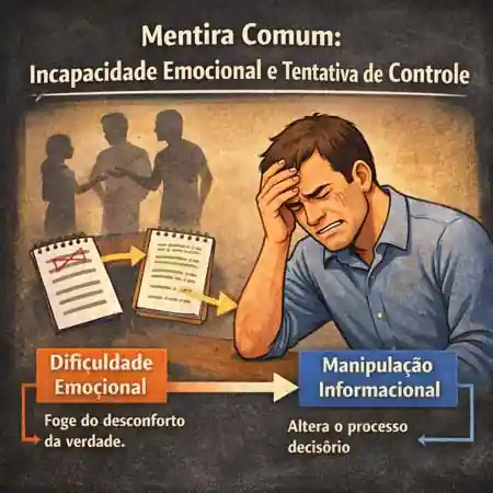 Ilustração conceitual mostrando homem sob tensão emocional e representação visual de manipulação informacional para alterar processo decisório.