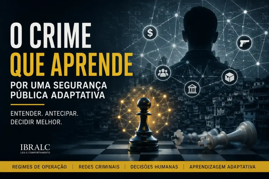 Xadrez diante de uma rede criminal representa como o crime aprende e exige segurança pública adaptativa.