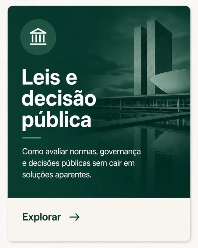 Card verde do IBRALC com arquitetura institucional de Brasília para acessar análises sobre leis e decisão pública.