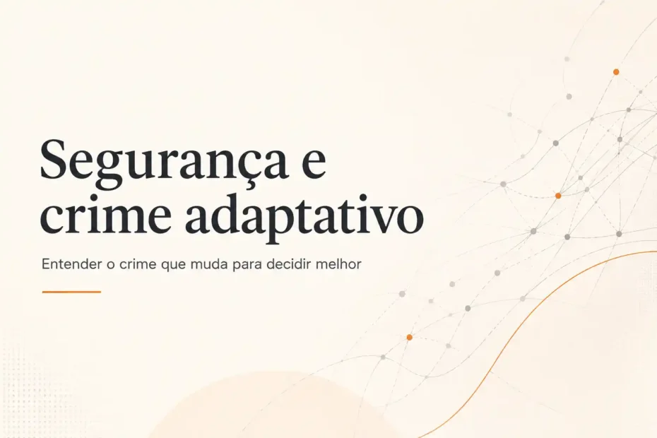 Imagem clara e minimalista com o título Segurança e crime adaptativo e linhas abstratas representando redes e adaptação criminal.