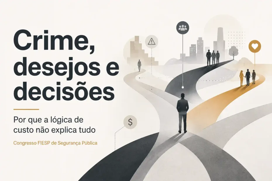 Pessoa diante de diferentes caminhos representa decisões influenciadas por risco, custo, vínculos e alternativas no crime organizado.